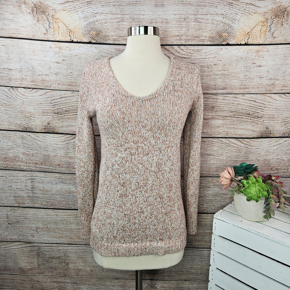 5/$25 LOFT V-Neck Sweater Knit Pullover Long Sleeve Casual Pink Blend XS